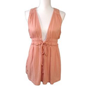 Free People Deep V-Neck Coral Beach Tank L